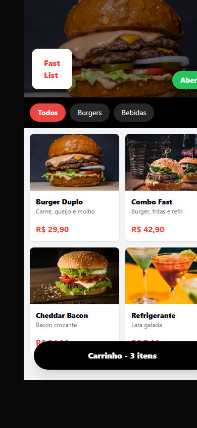 Preview da loja FastList no celular